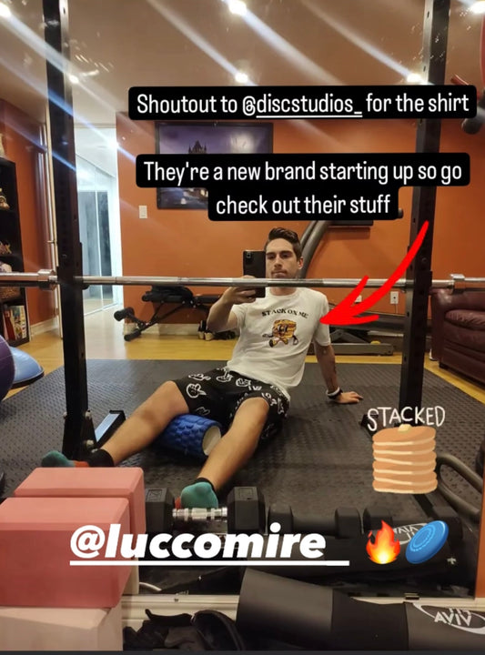 Luc Comirè wearing our "Stack on me" tee!