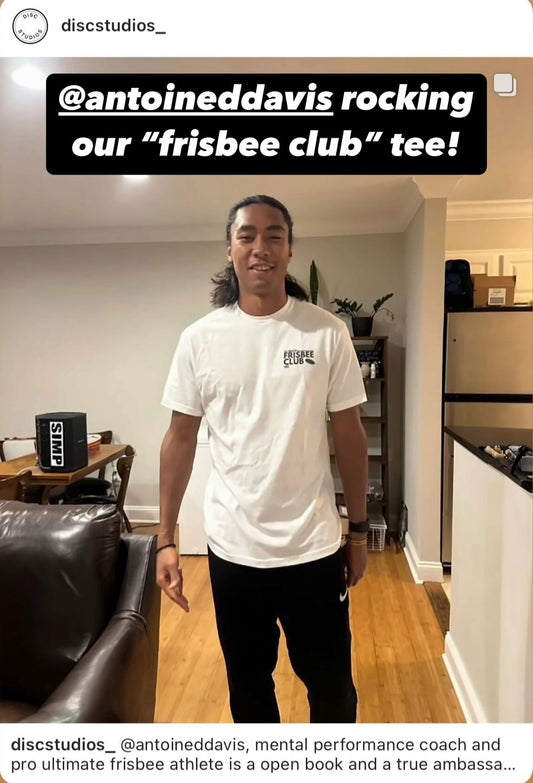 Antoine Davis wearing our "Frisbee club" tee!